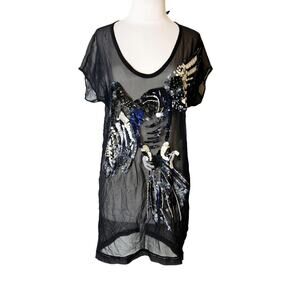 Barbara Bui silk sequin owl top semi sheer sz 38